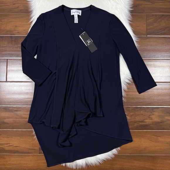 Joseph Ribkoff Tops - Joseph Ribkoff Women's Size‎ 4 Blue Jersey Knit V Neck Cascade Swing Tunic Top
